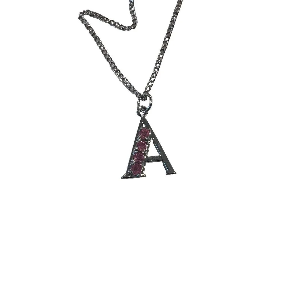 Claire's Club Letter A Pendant Necklace 15in Chain and A Earings Pink Silver